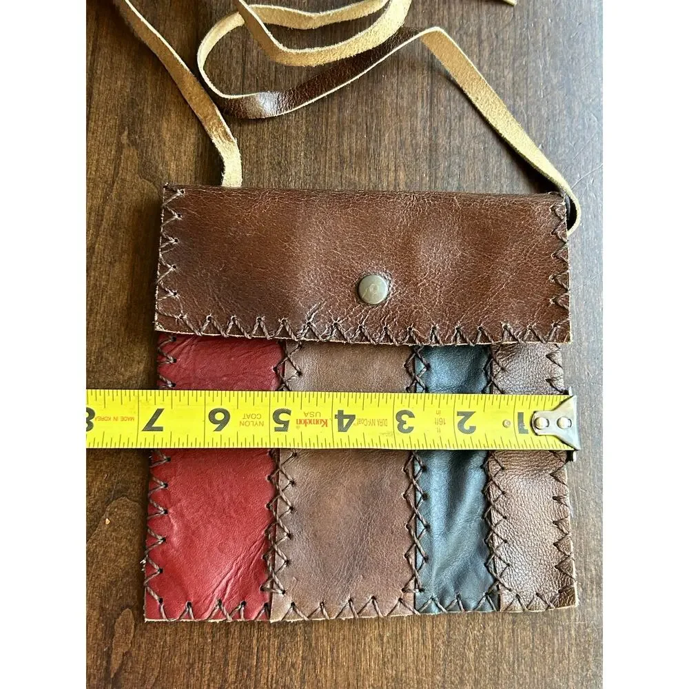 Vintage patchwork leather crossbody whipstitching bag purse